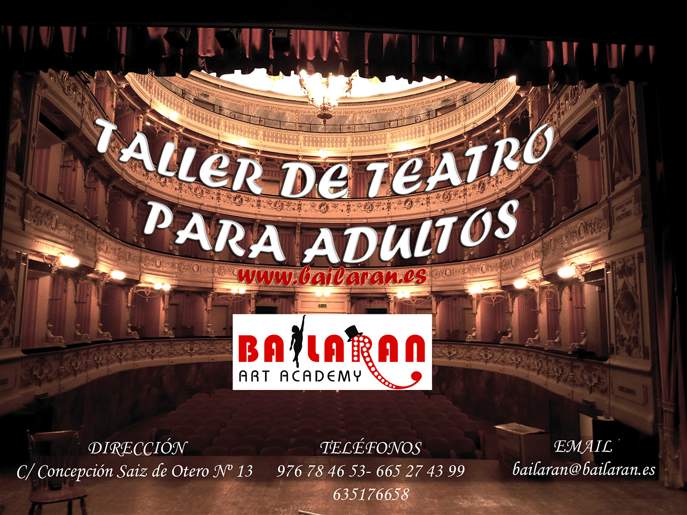 Taller de teatro para adultos en escuela Bailarán en Zaragoza